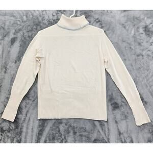Vintage 90s apostrophe Turtleneck Long Sleeve Top Size M Petite Cream Blue